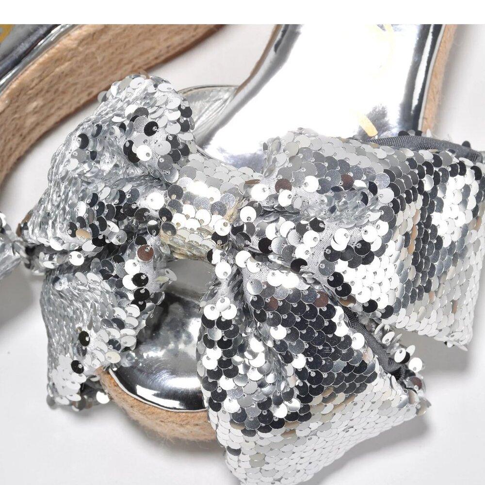 Silver Sequin Platform Wedge w/ Bow - Picture 3 of 4